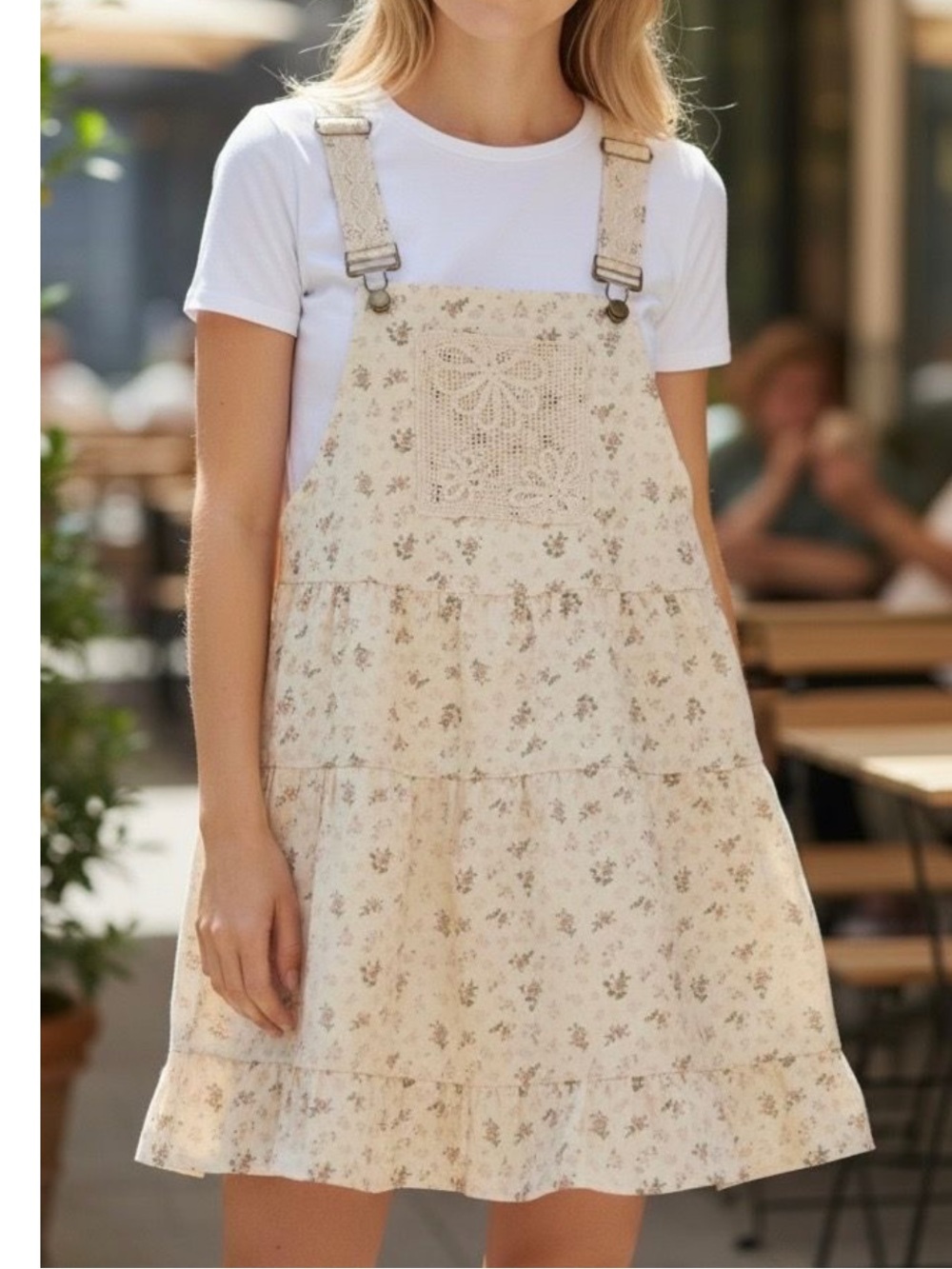 Flora overall dress with crochet detail size small